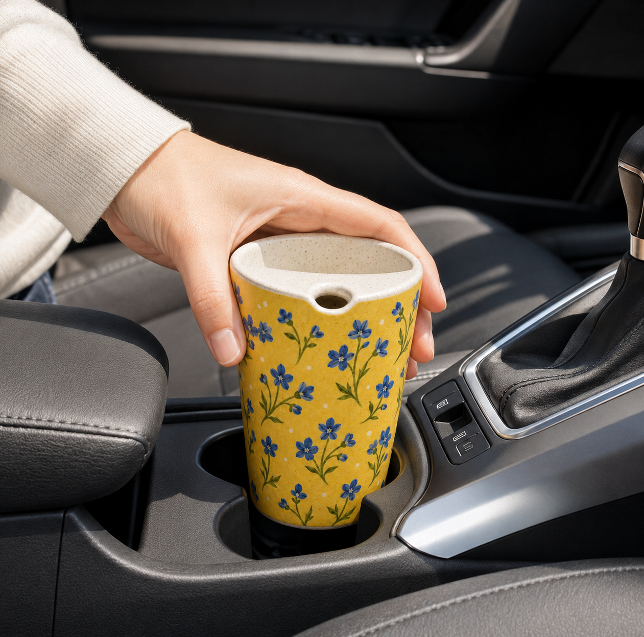 Yellow Wildflower Hand-Painted Ceramic Travel Mug