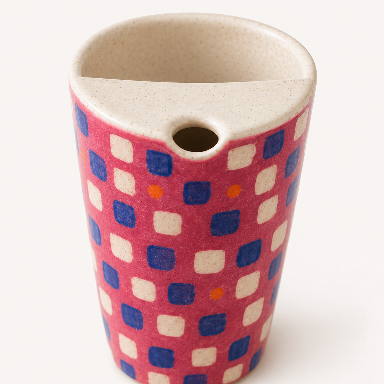 Raspberry Pink Hand-Painted Checker Ceramic Travel Mug