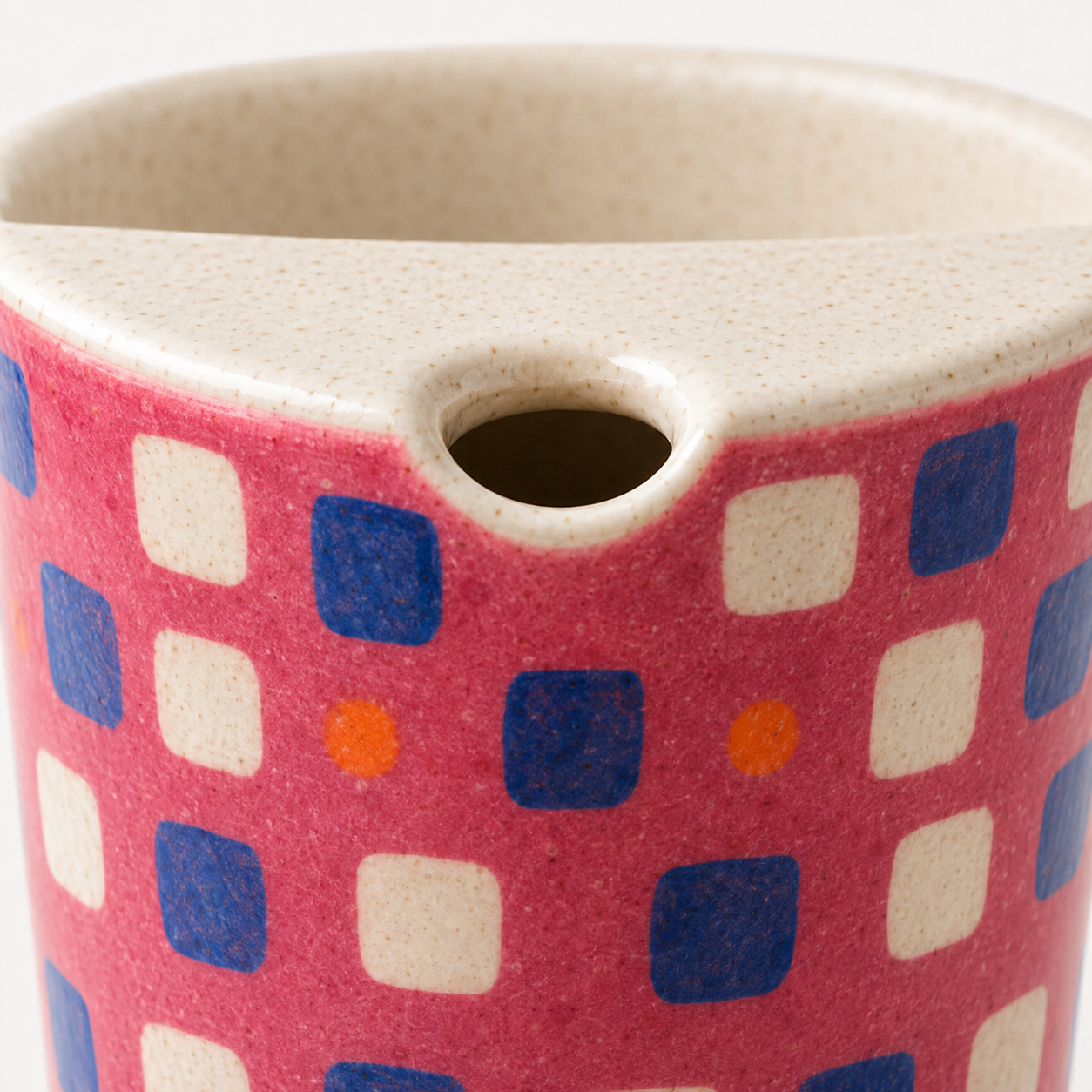 Raspberry Pink Hand-Painted Checker Ceramic Travel Mug