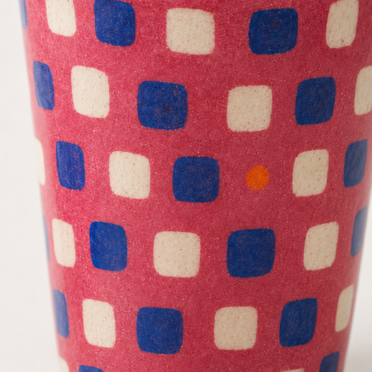 Raspberry Pink Hand-Painted Checker Ceramic Travel Mug