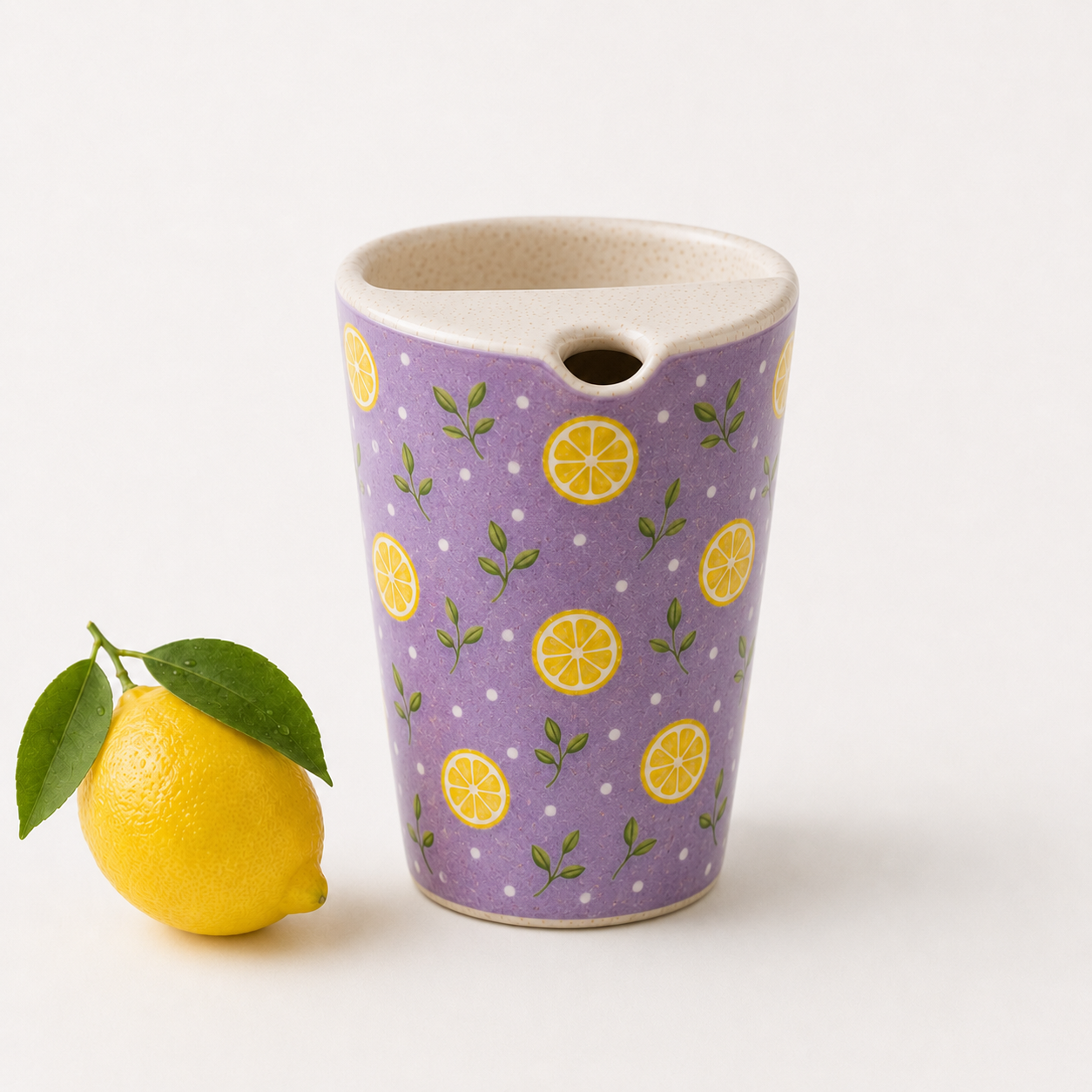 Lilac Lemon Hand-Painted Ceramic Travel Mug