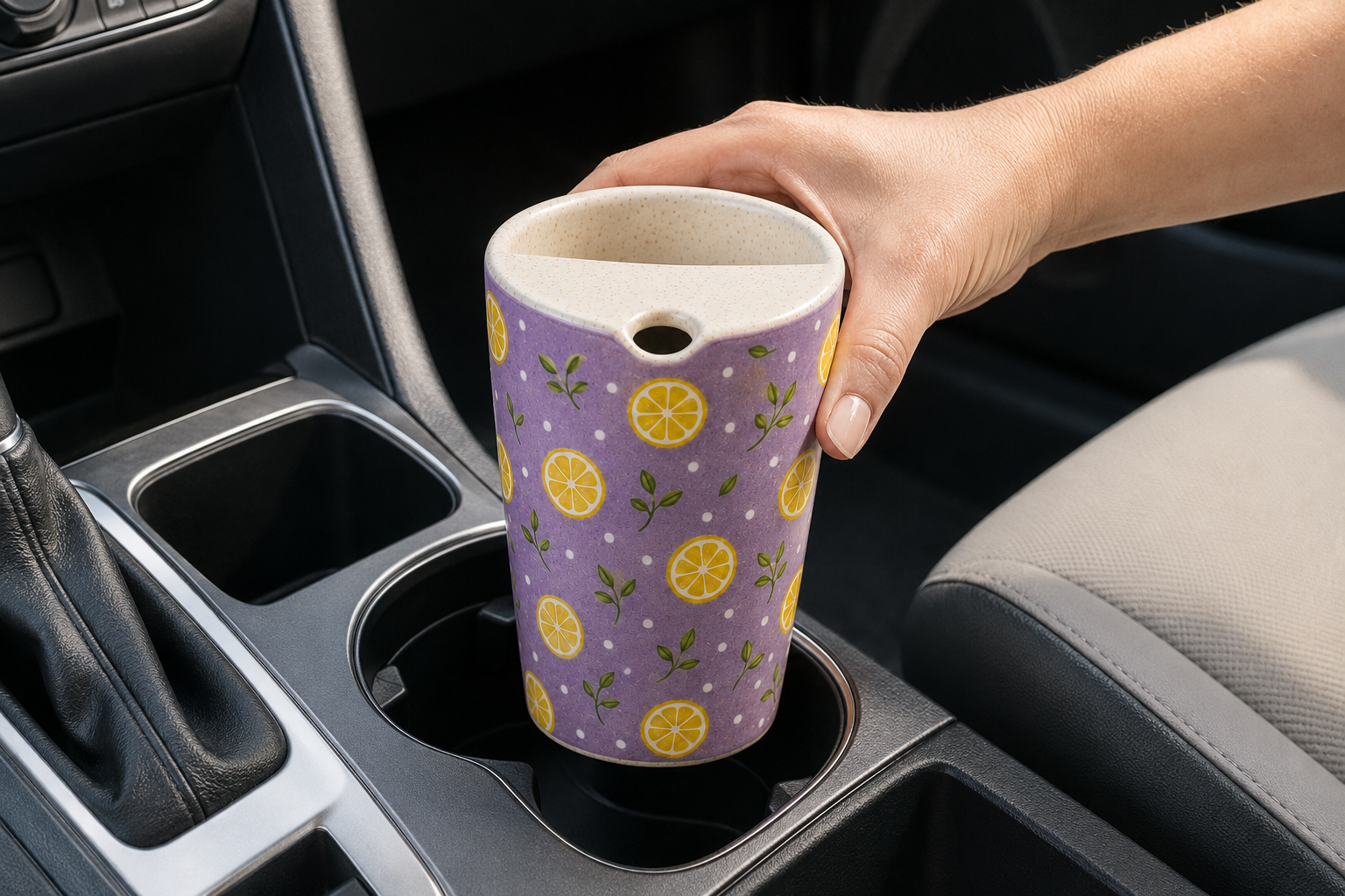 Lilac Lemon Hand-Painted Ceramic Travel Mug