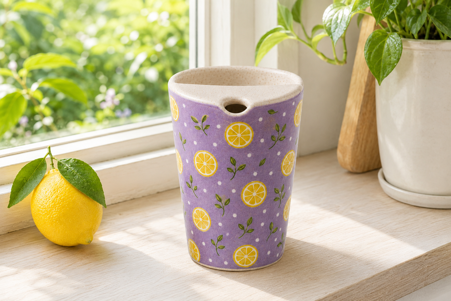 Lilac Lemon Hand-Painted Ceramic Travel Mug