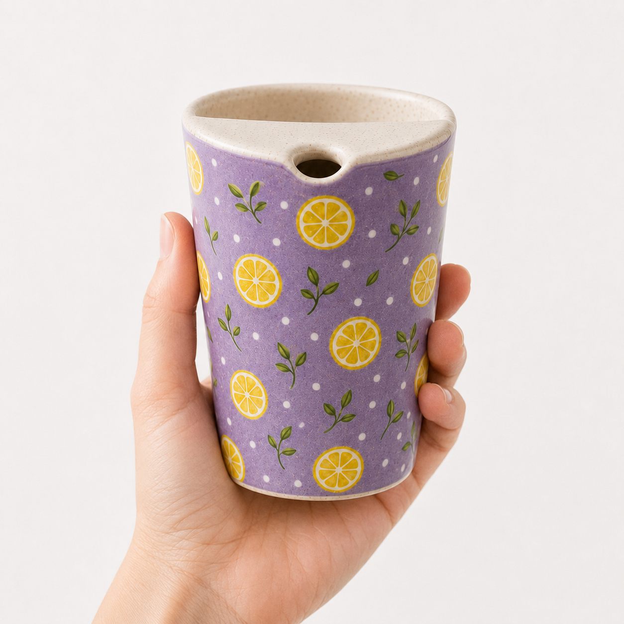 Lilac Lemon Hand-Painted Ceramic Travel Mug