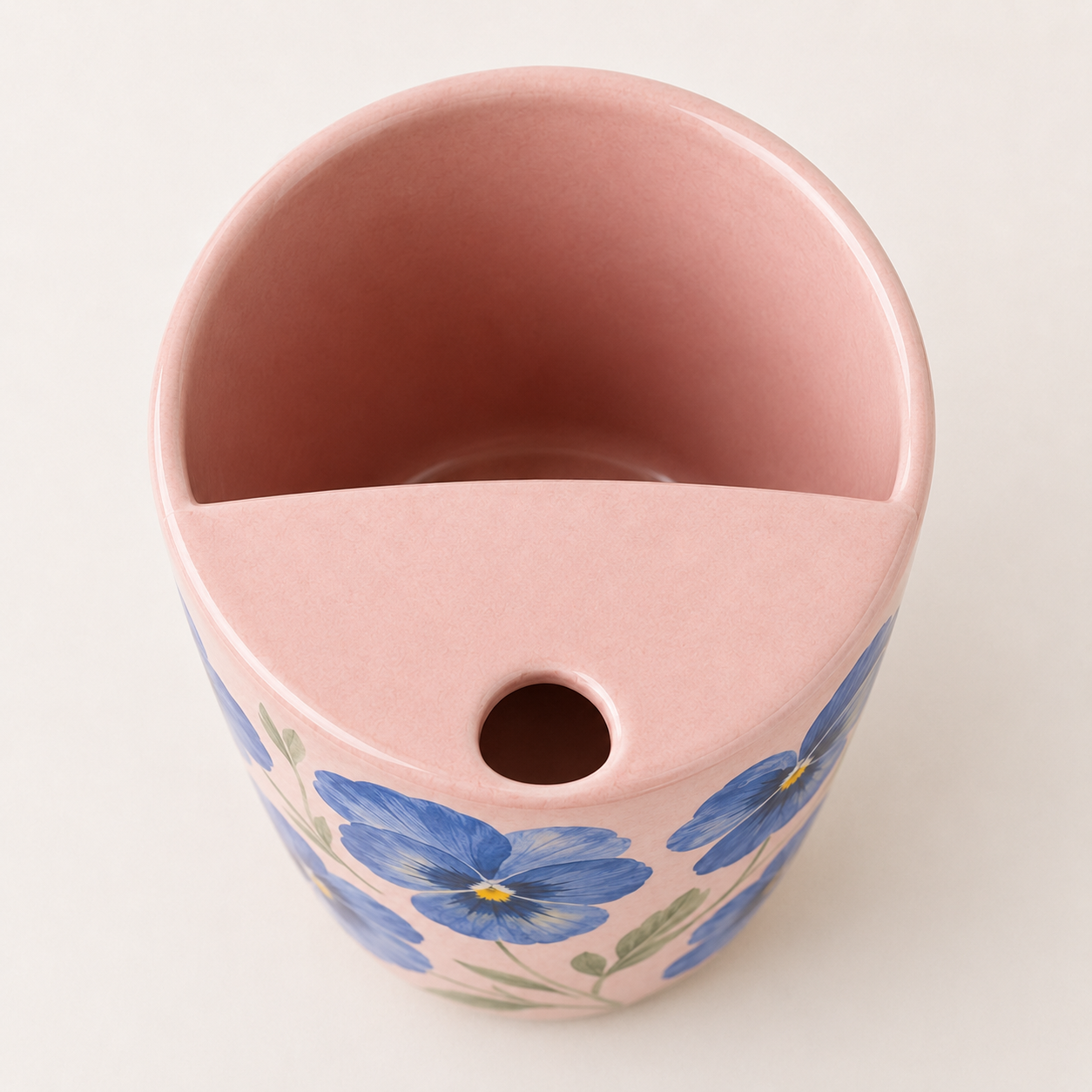 Blush Pink Blue Pansy Ceramic Travel Mug