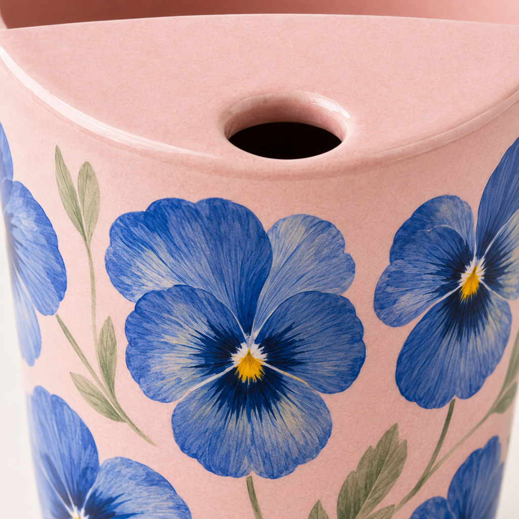 Blush Pink Blue Pansy Ceramic Travel Mug
