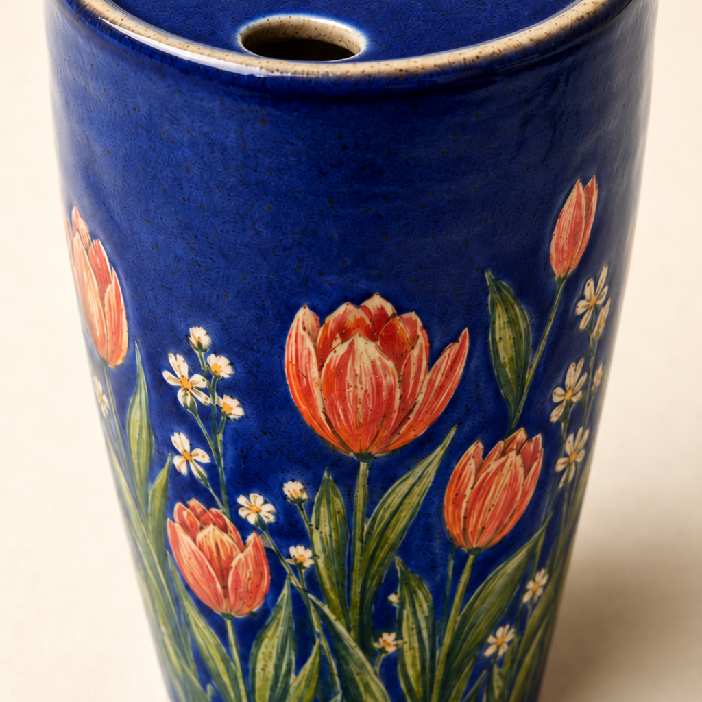 Handmade Blue Tulip Ceramic Travel Mug