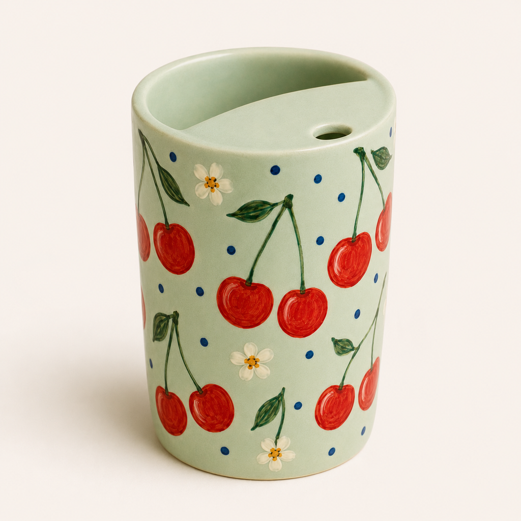 Mint Cherry Handmade Ceramic Travel Mug