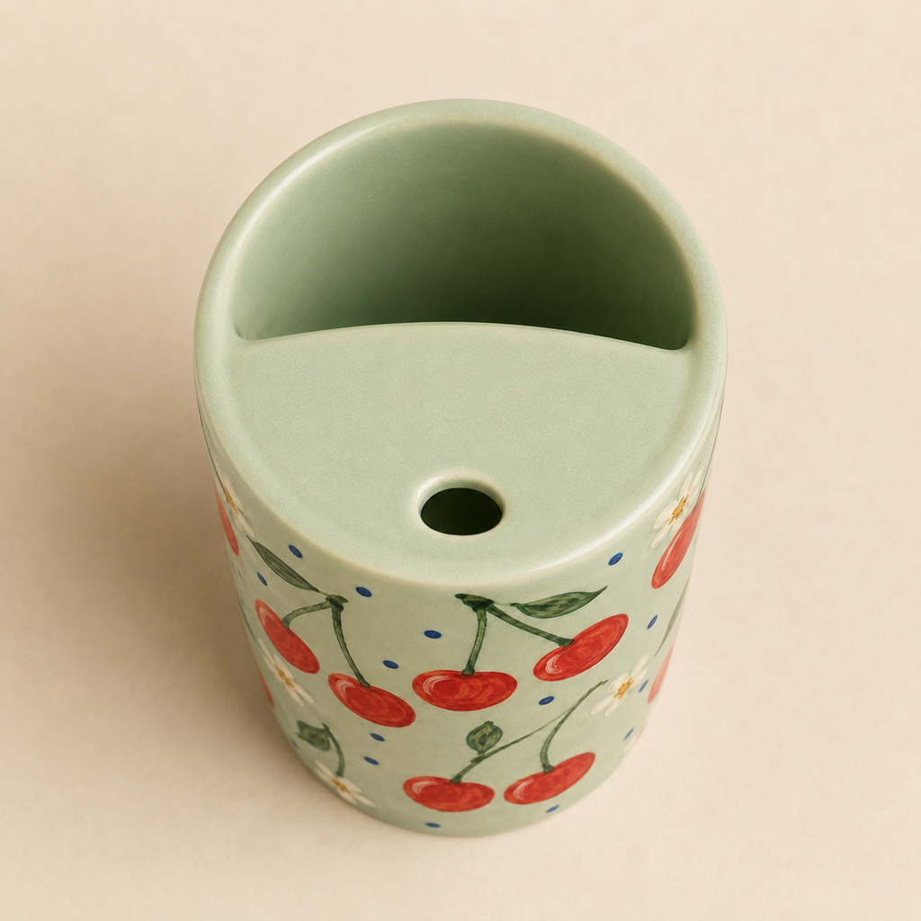 Mint Cherry Handmade Ceramic Travel Mug
