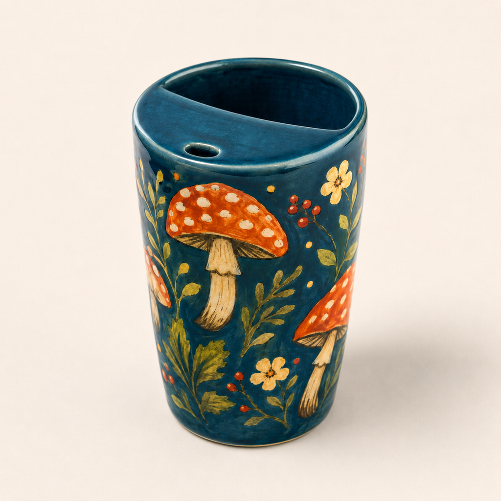 Teal Woodland Mushroom Handmade Ceramic Travel Mug