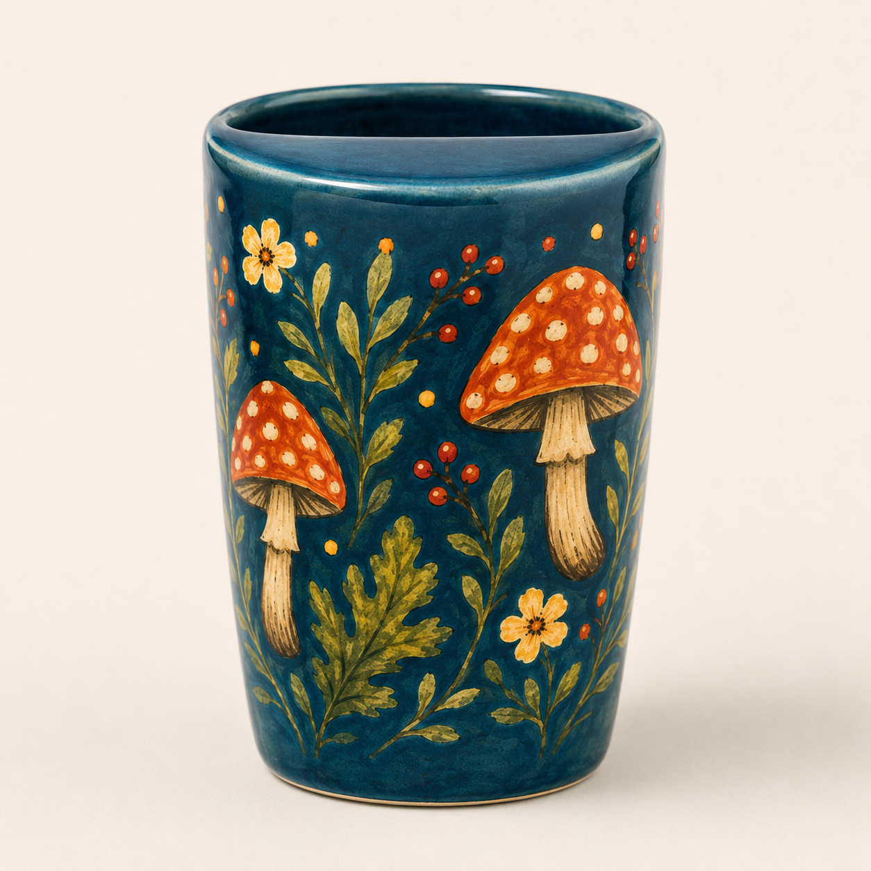 Teal Woodland Mushroom Handmade Ceramic Travel Mug