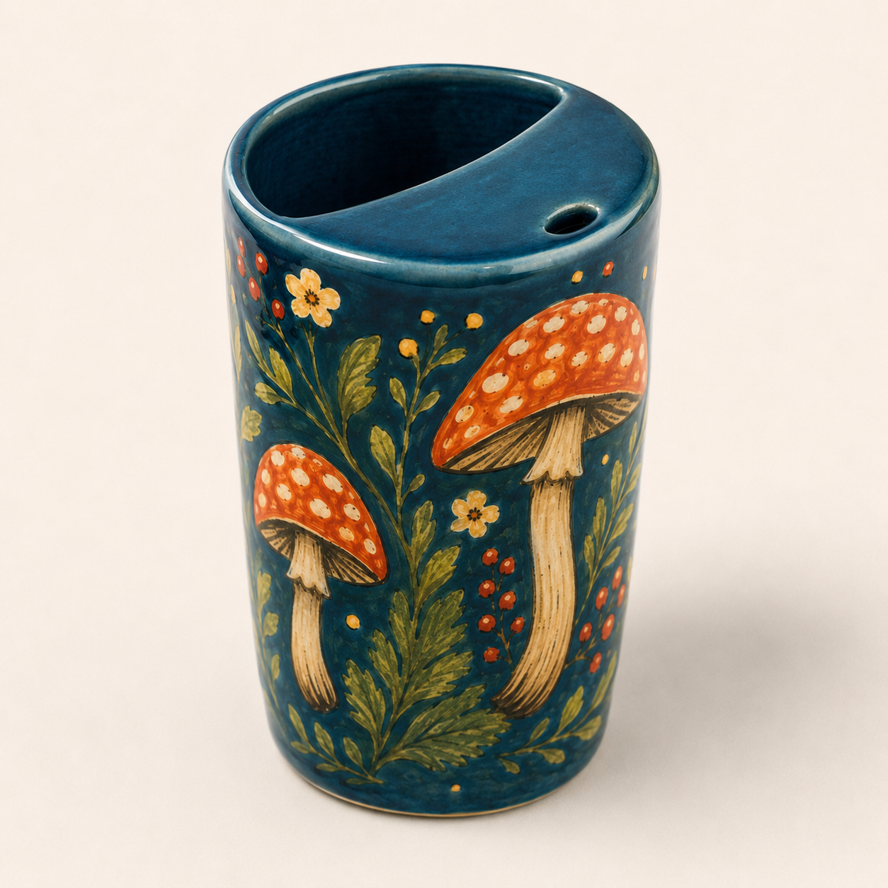 Teal Woodland Mushroom Handmade Ceramic Travel Mug