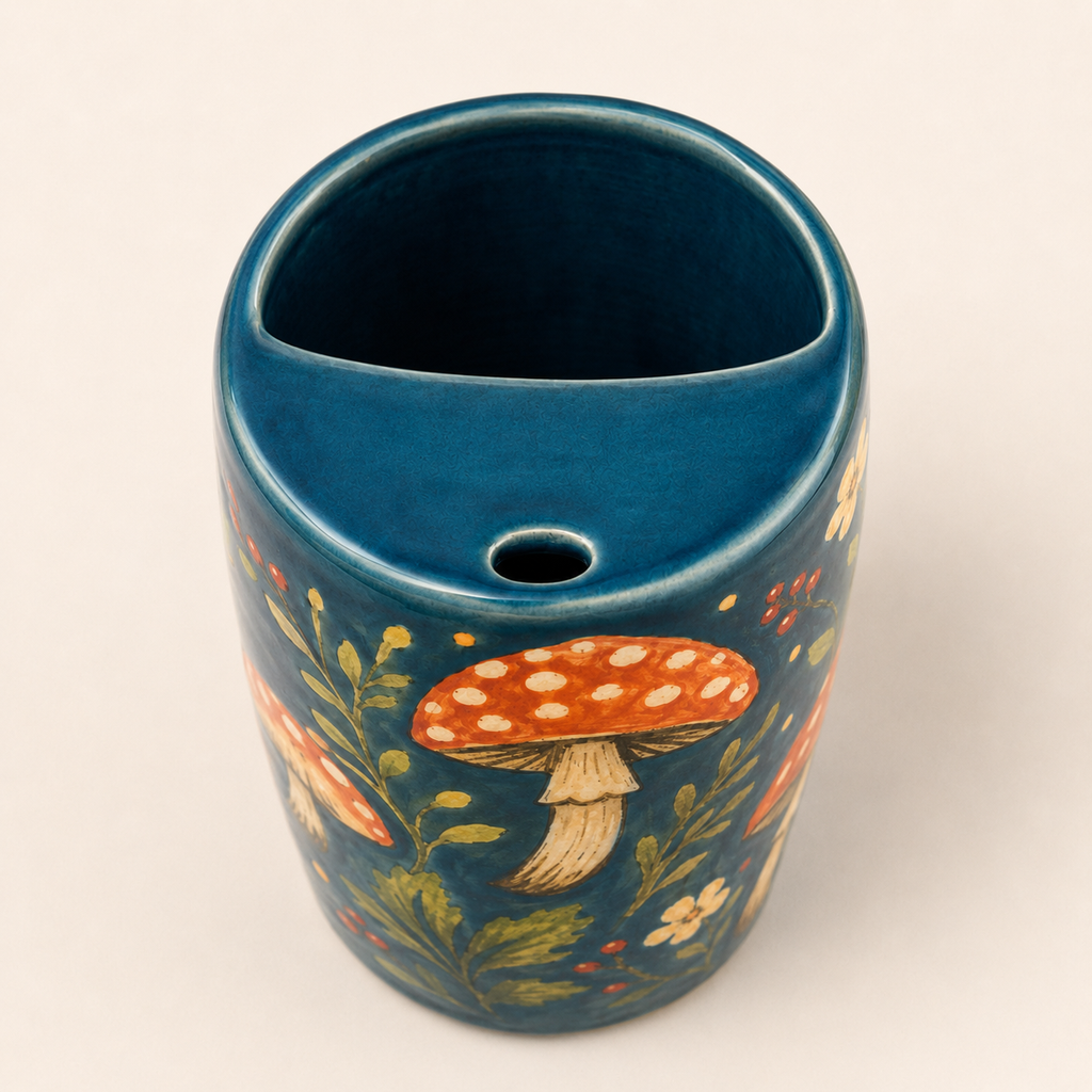 Teal Woodland Mushroom Handmade Ceramic Travel Mug