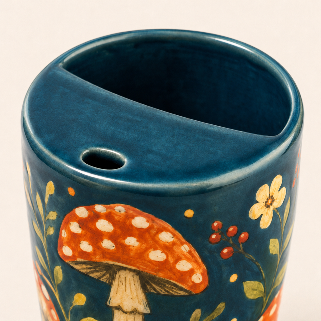 Teal Woodland Mushroom Handmade Ceramic Travel Mug