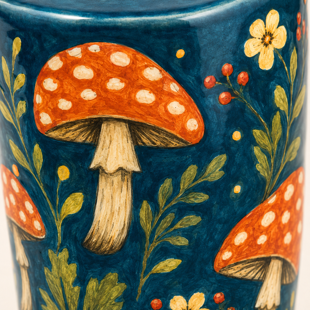 Teal Woodland Mushroom Handmade Ceramic Travel Mug
