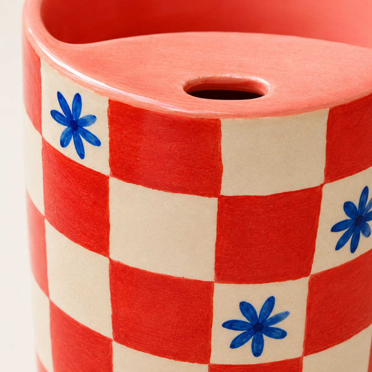 Coral Checkerboard Handmade Ceramic Travel Mug