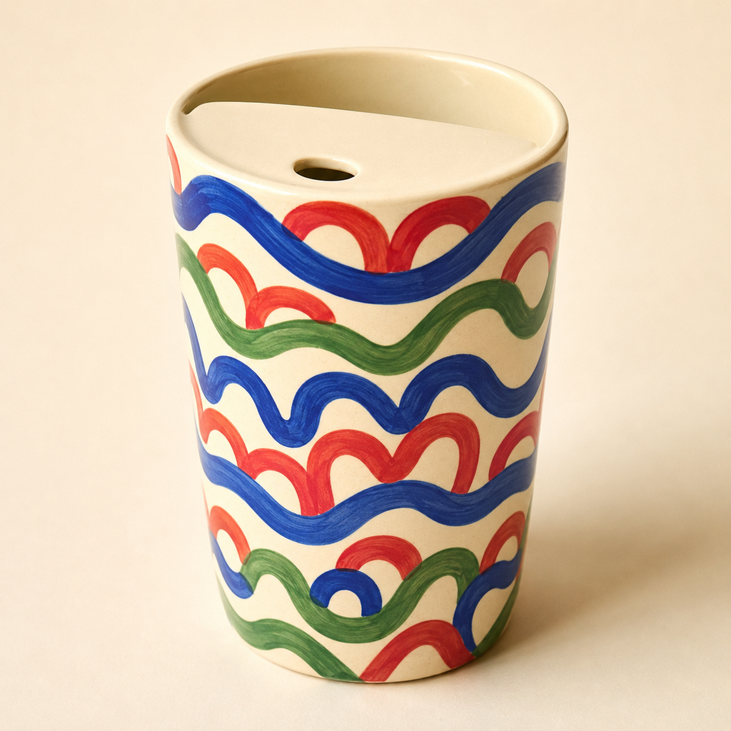 Hand Painted Wave Ceramic Travel Mug