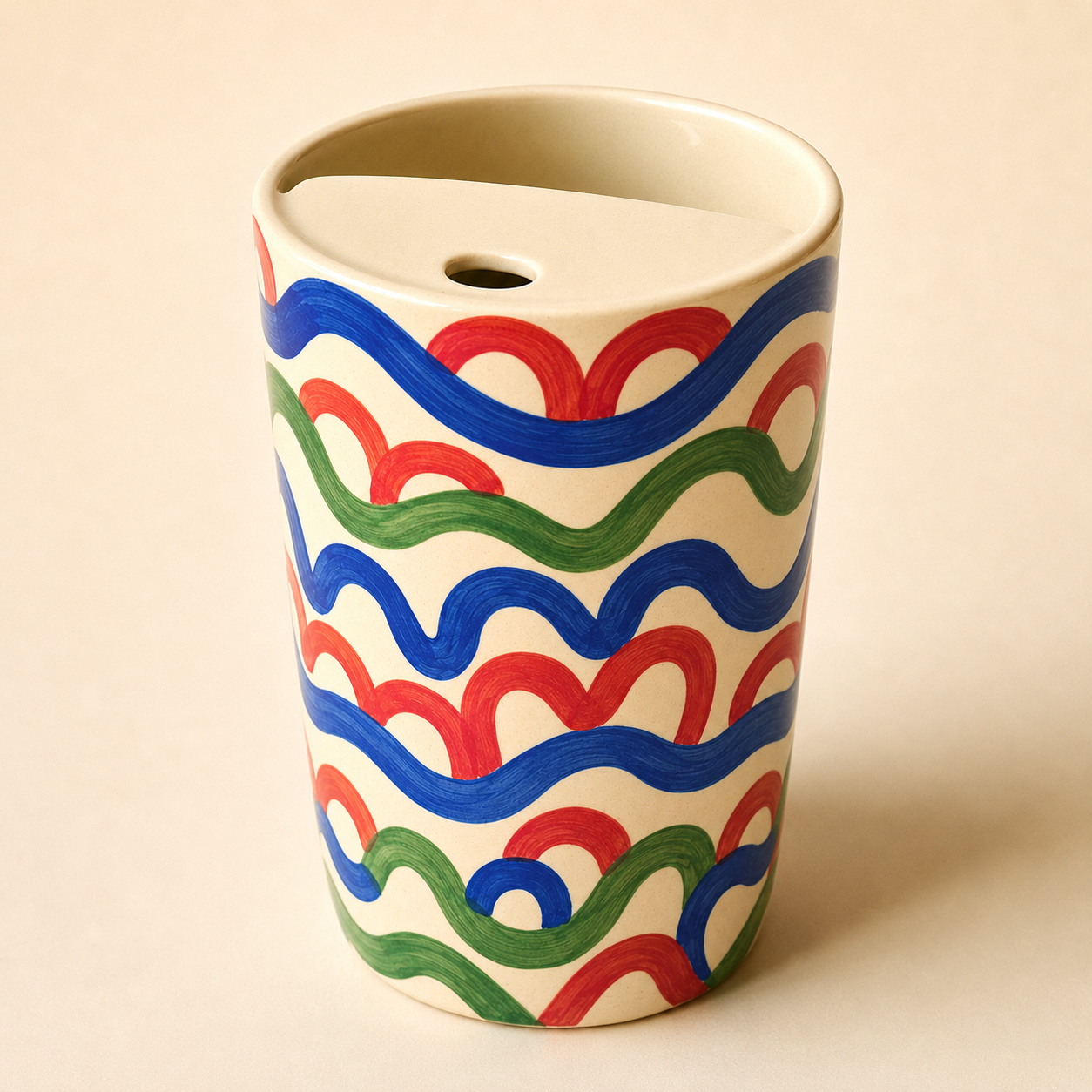 Hand Painted Wave Ceramic Travel Mug