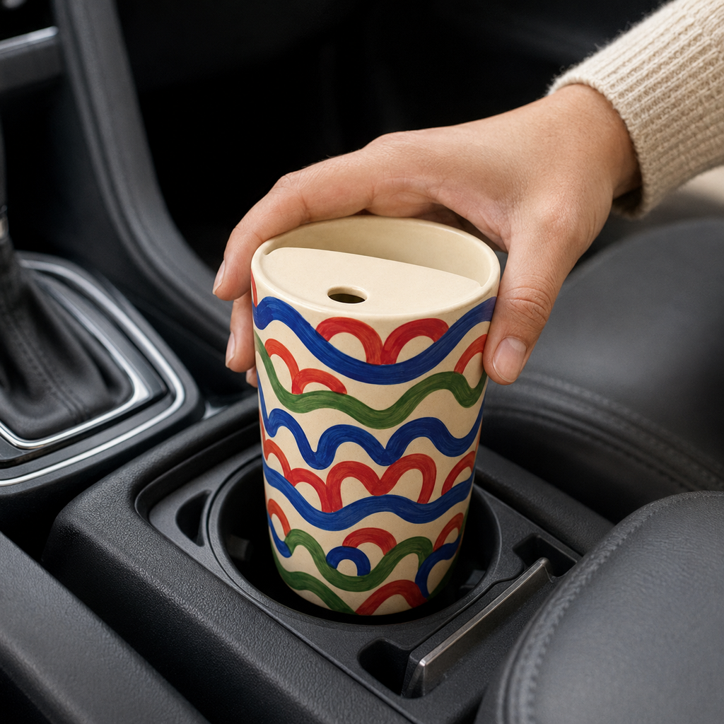 Hand Painted Wave Ceramic Travel Mug