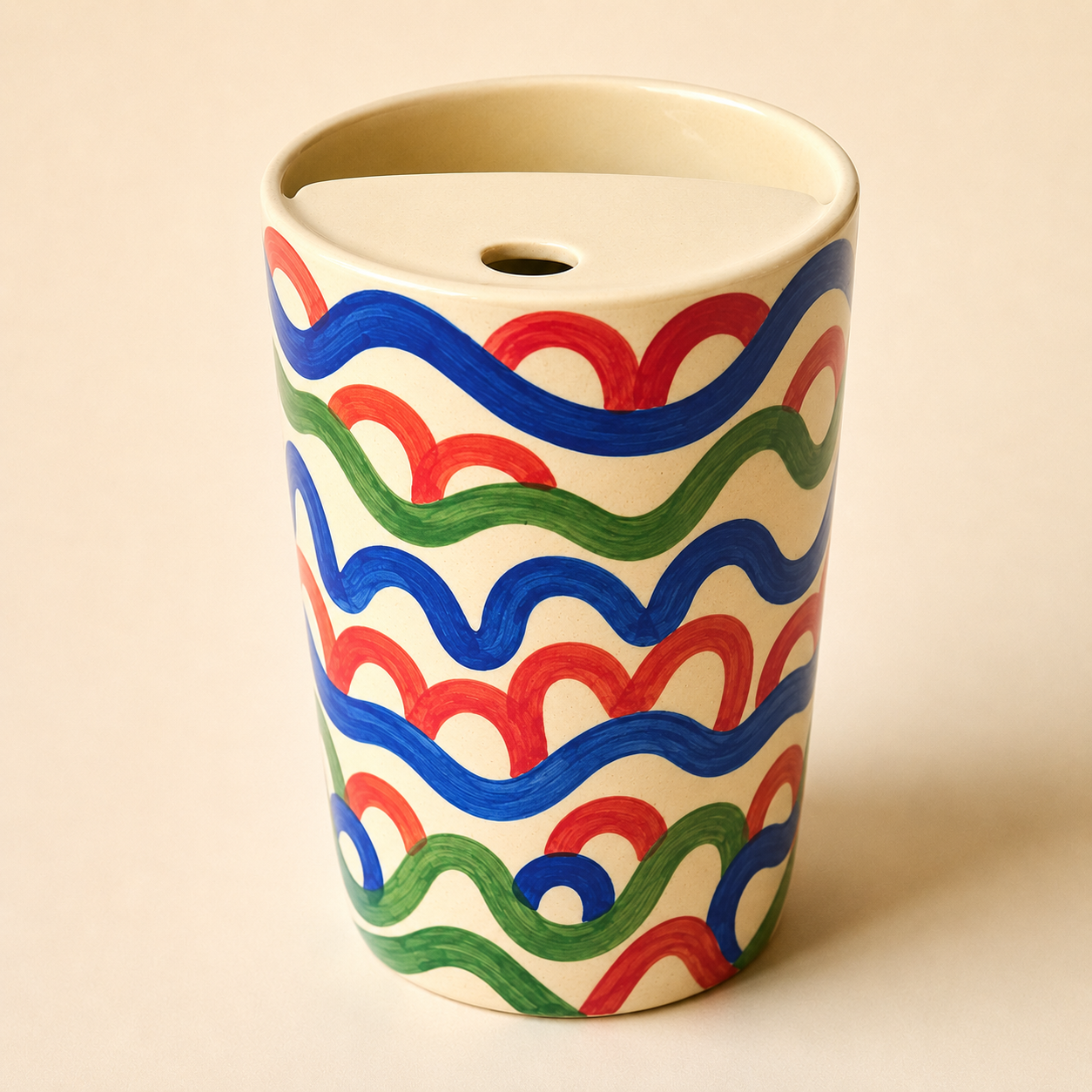 Hand Painted Wave Ceramic Travel Mug