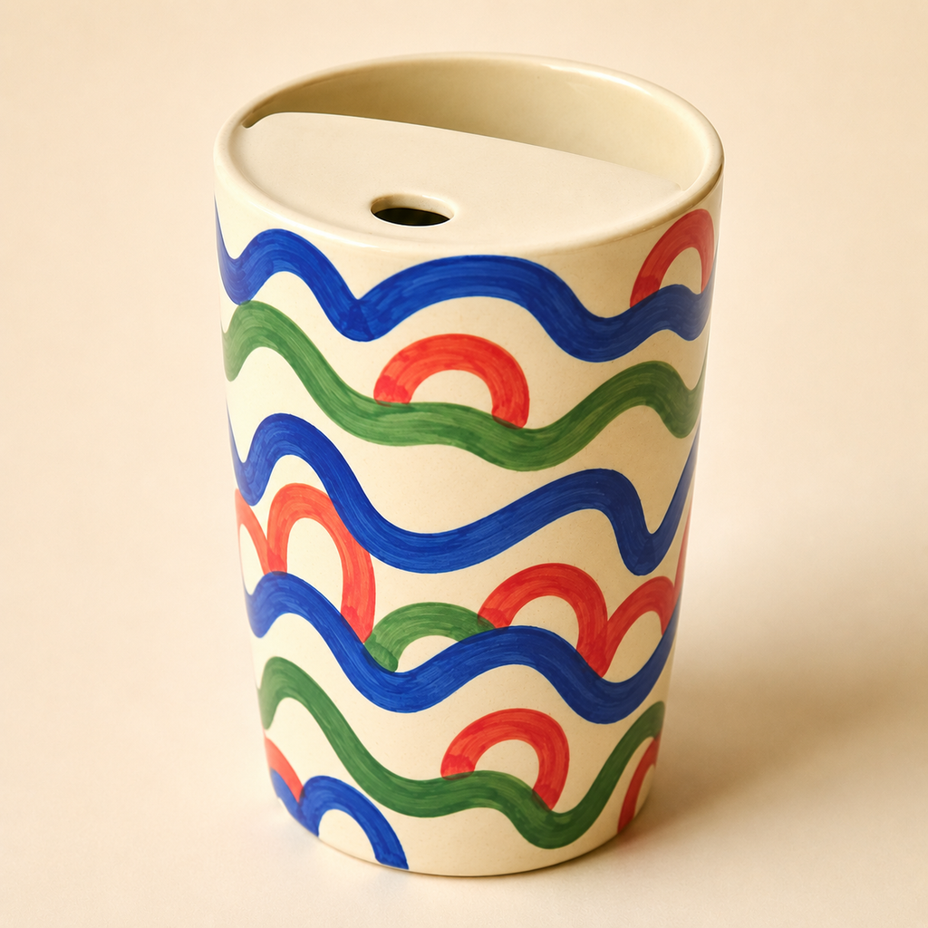 Hand Painted Wave Ceramic Travel Mug