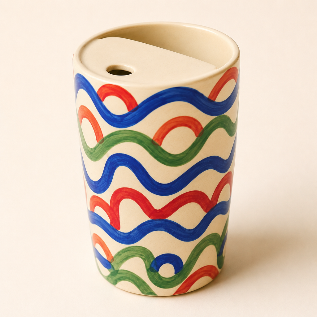Hand Painted Wave Ceramic Travel Mug