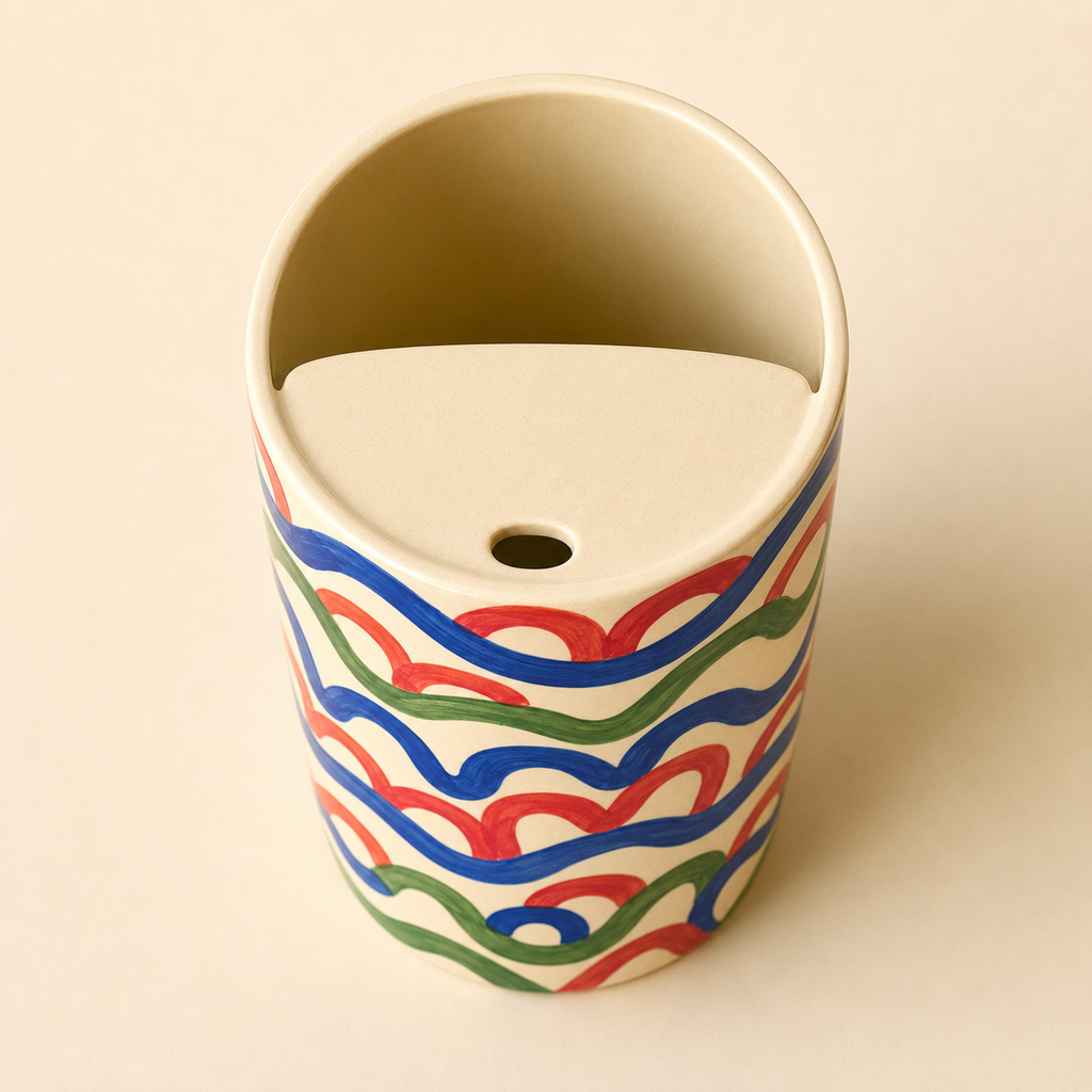 Hand Painted Wave Ceramic Travel Mug
