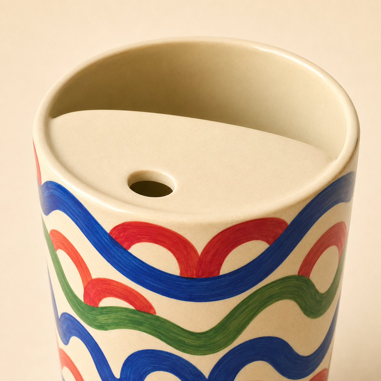 Hand Painted Wave Ceramic Travel Mug