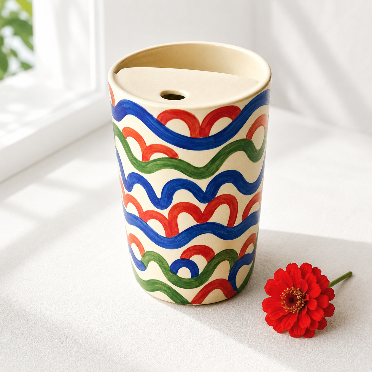 Hand Painted Wave Ceramic Travel Mug