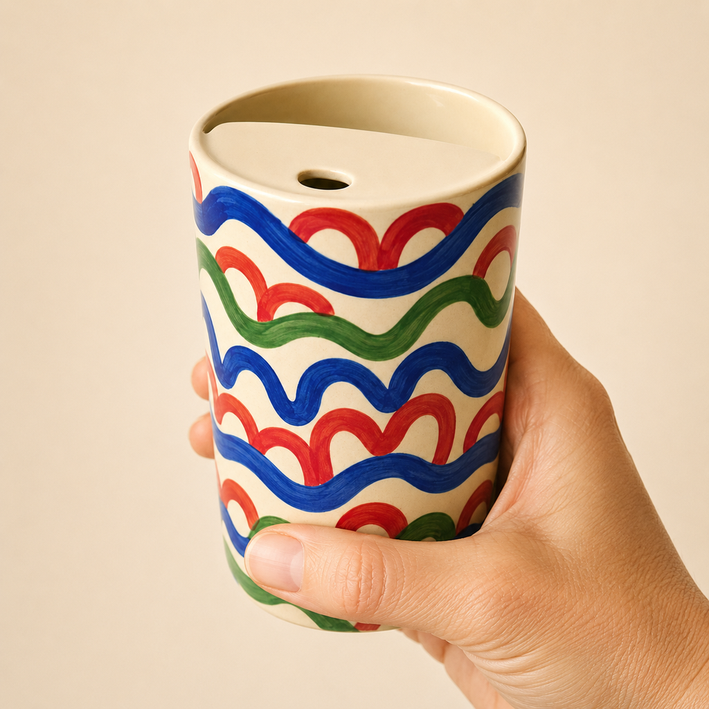 Hand Painted Wave Ceramic Travel Mug