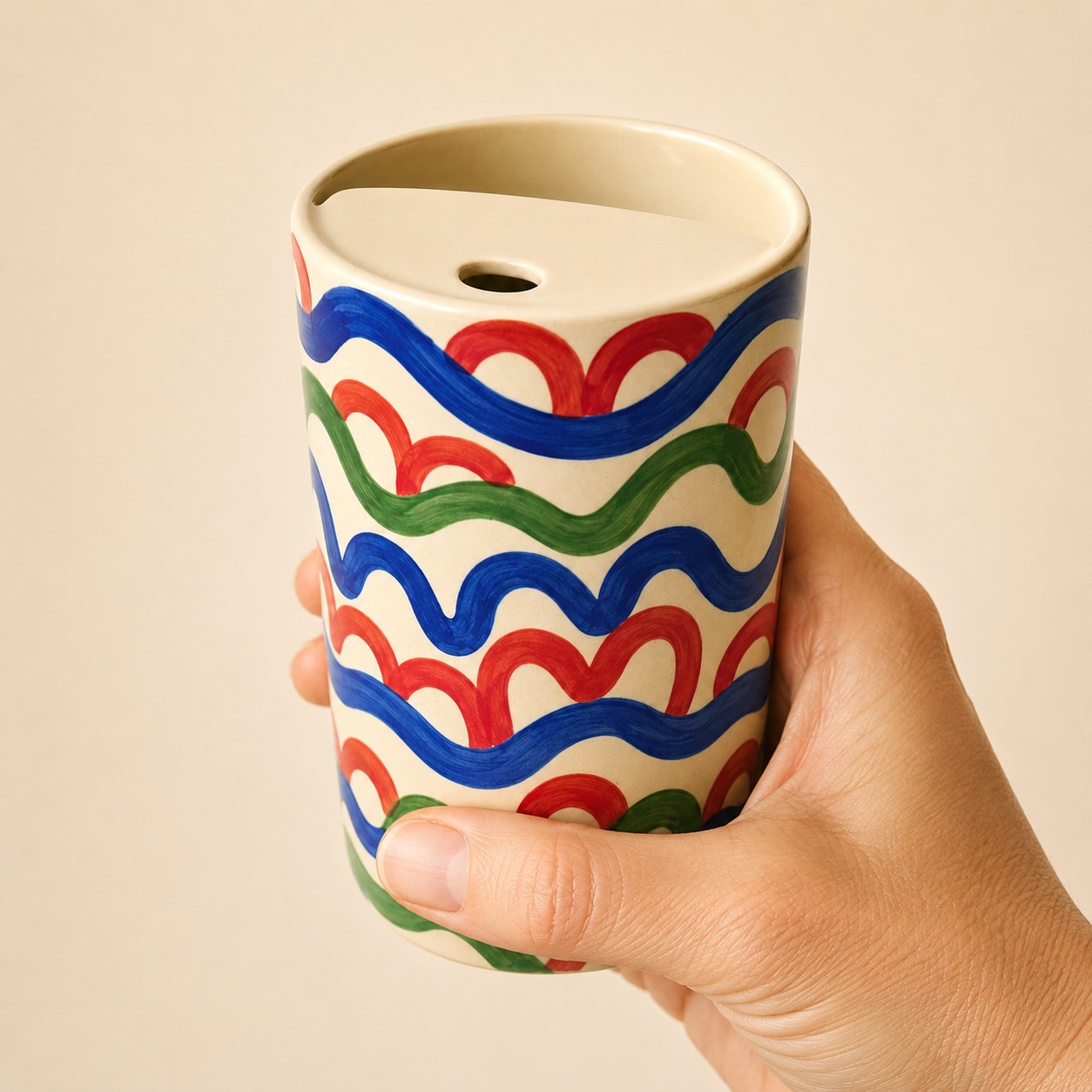 Hand Painted Wave Ceramic Travel Mug