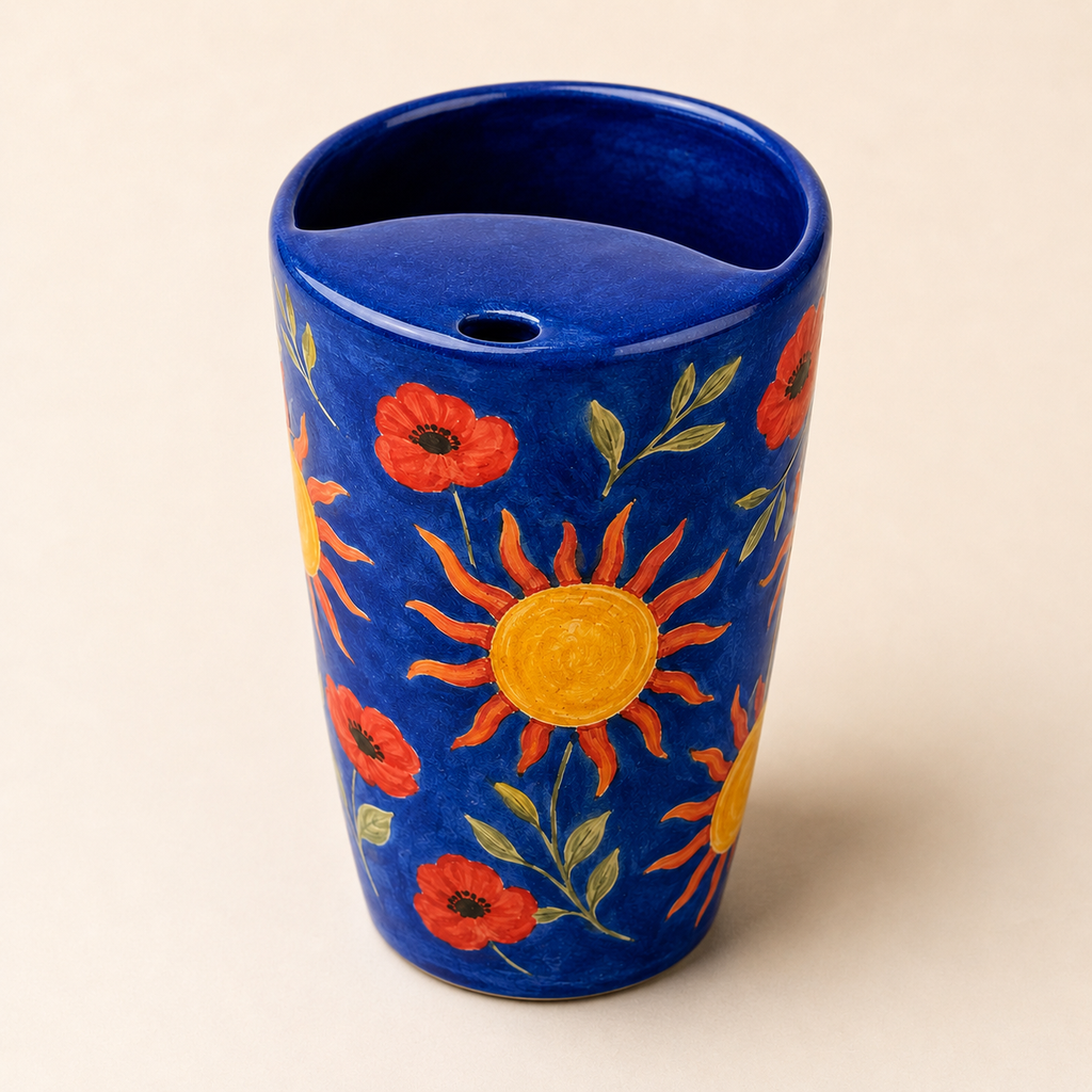 Handmade Sunflower Ceramic Travel Mug