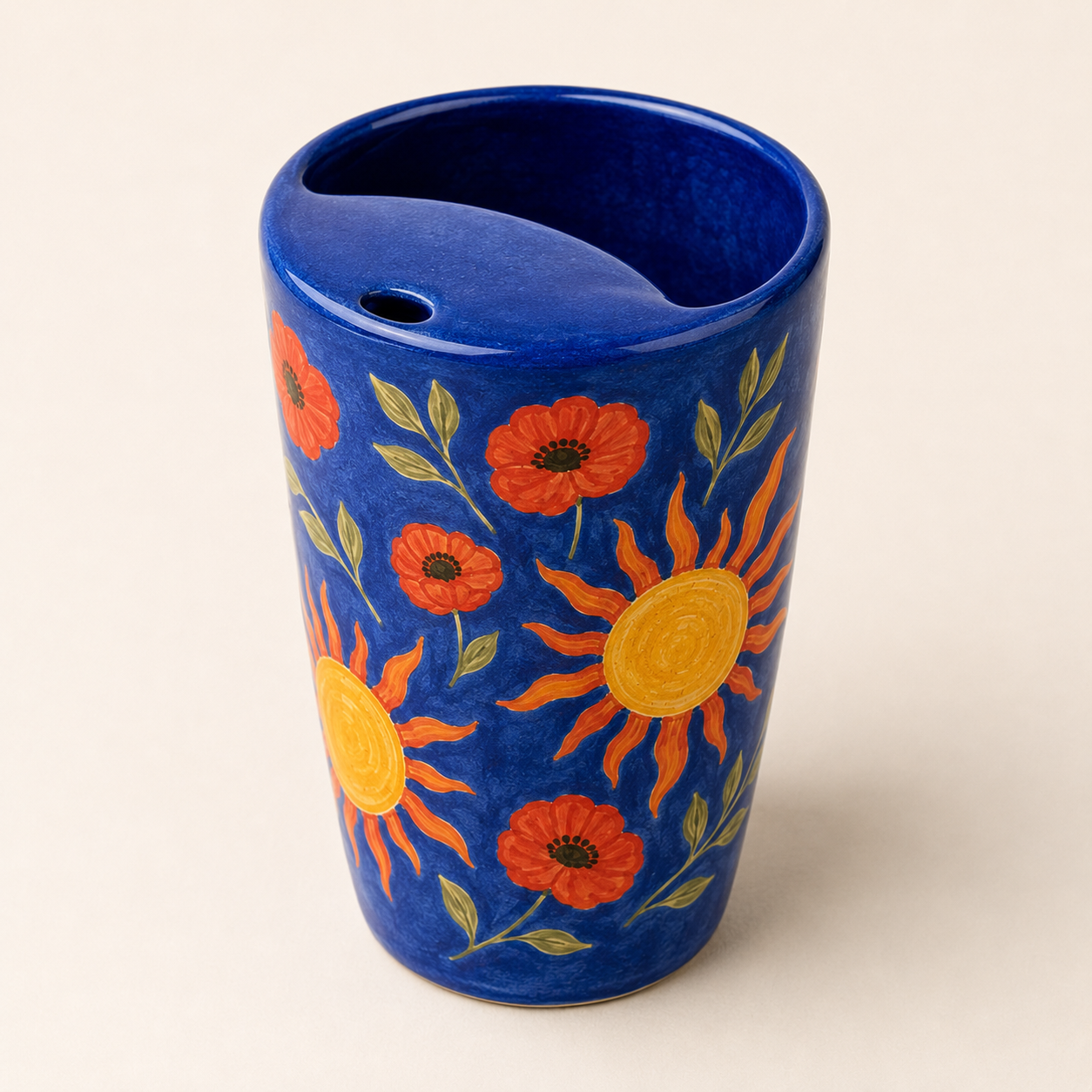 Handmade Sunflower Ceramic Travel Mug