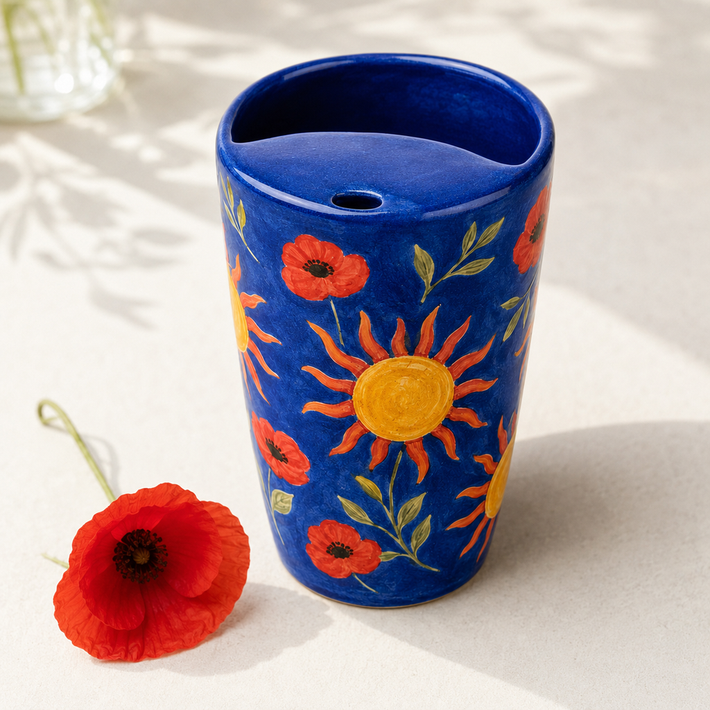 Handmade Sunflower Ceramic Travel Mug