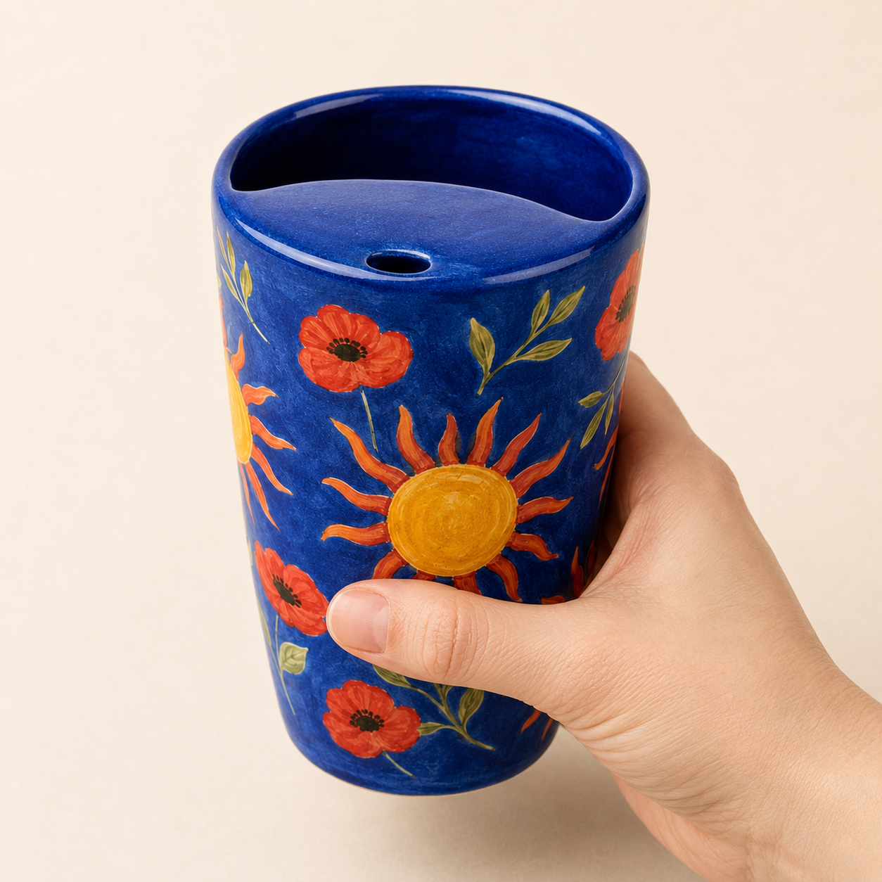 Handmade Sunflower Ceramic Travel Mug