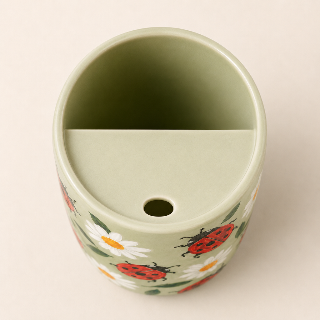 Handmade Ladybug Daisy Ceramic Travel Mug