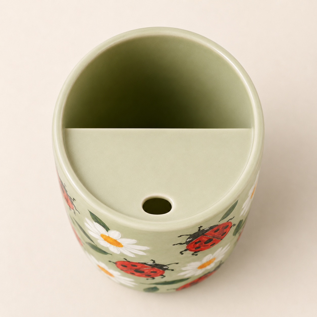 Handmade Ladybug Daisy Ceramic Travel Mug