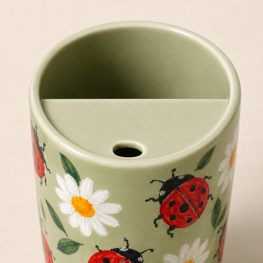 Handmade Ladybug Daisy Ceramic Travel Mug