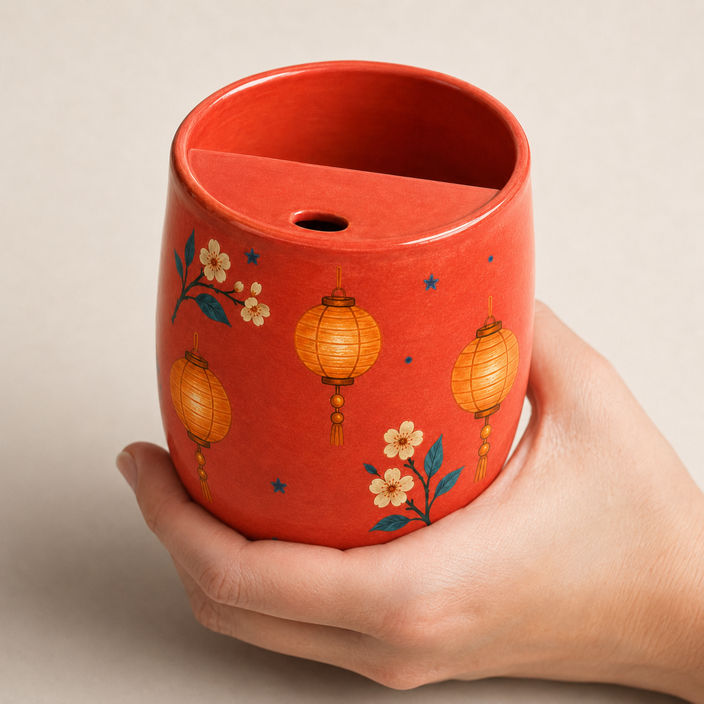 Coral Lantern Handmade Ceramic Travel Mug