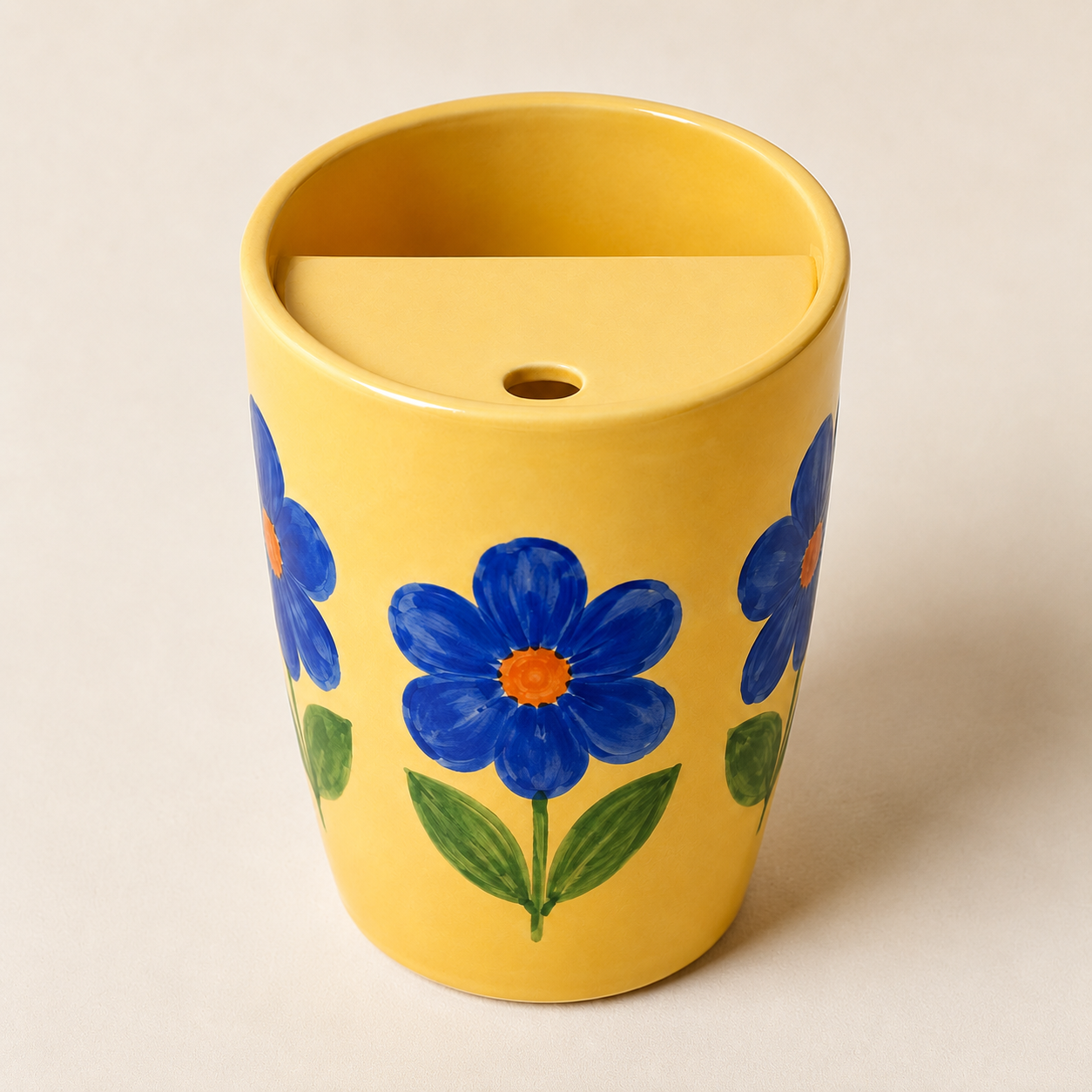 Yellow Blue Flower Handmade Ceramic Travel Mug