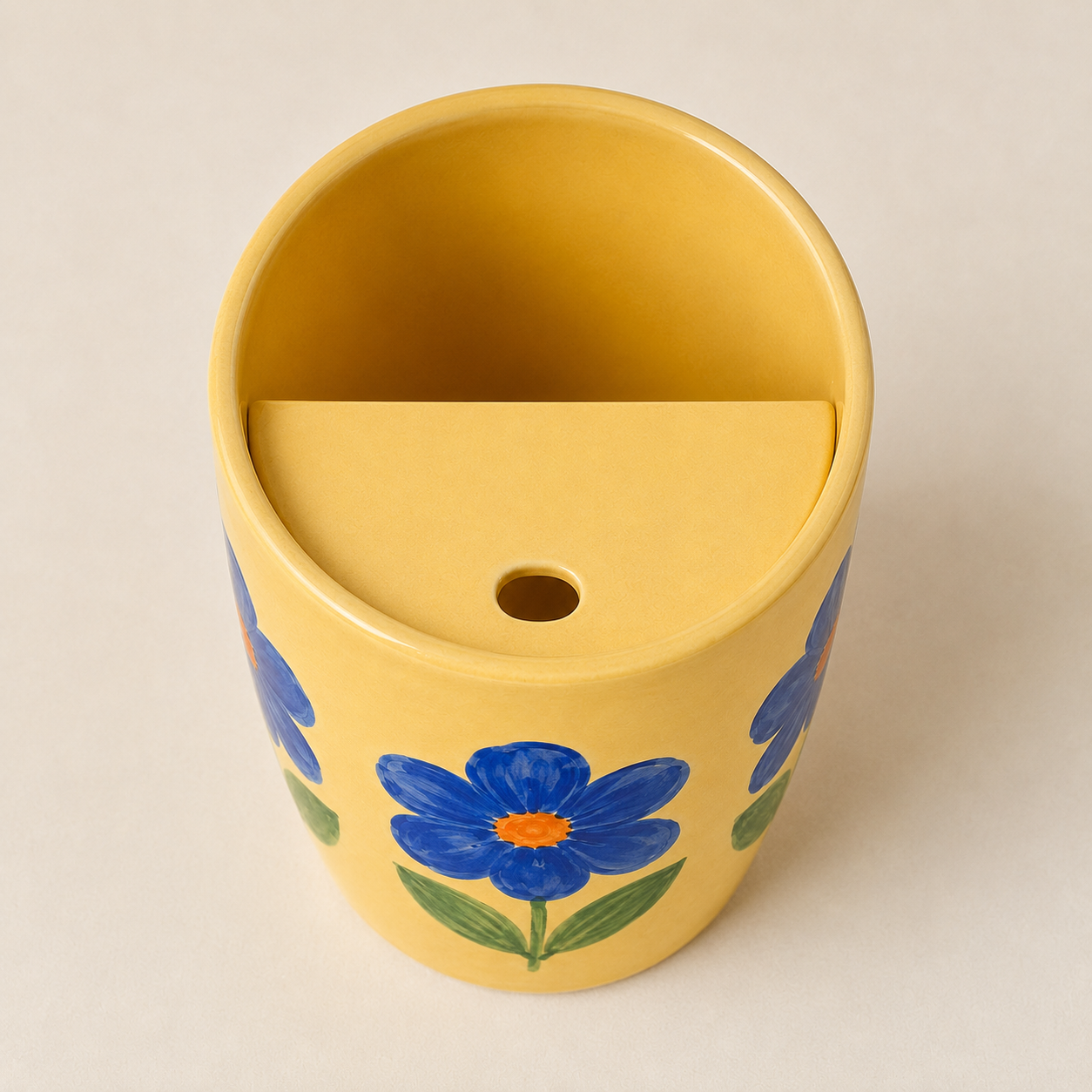 Yellow Blue Flower Handmade Ceramic Travel Mug