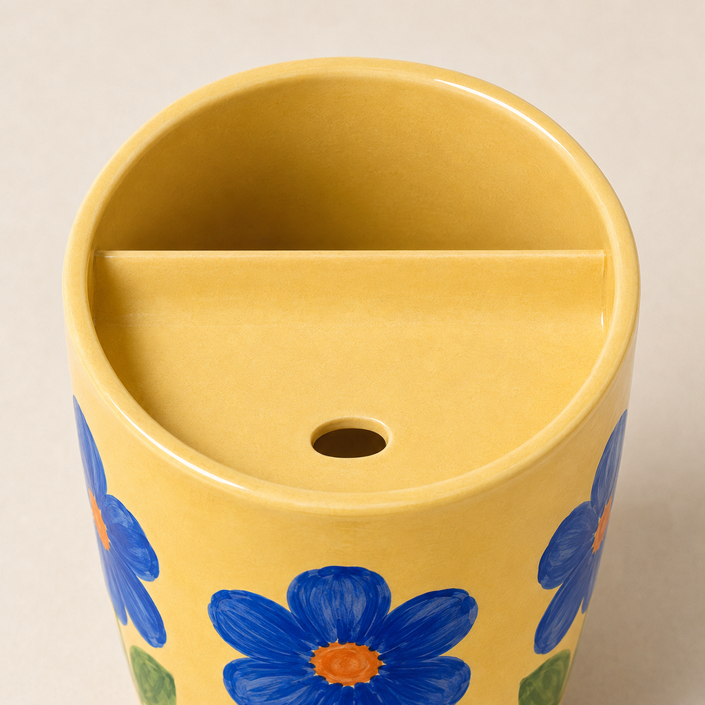 Yellow Blue Flower Handmade Ceramic Travel Mug