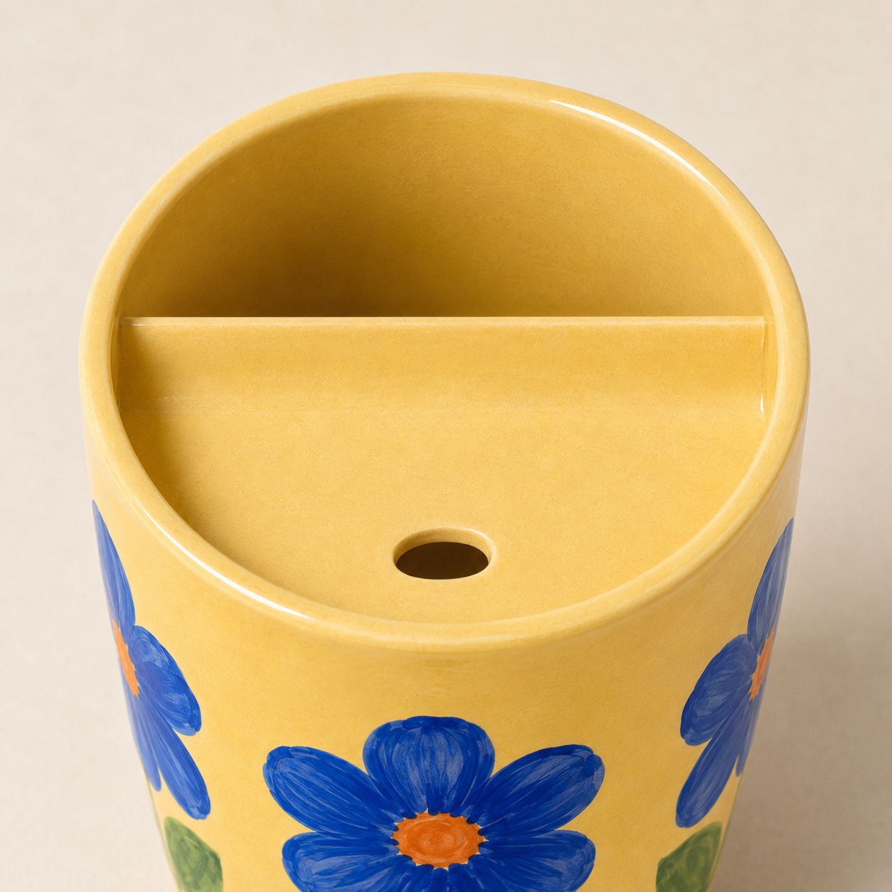 Yellow Blue Flower Handmade Ceramic Travel Mug