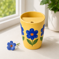 Yellow Blue Flower Handmade Ceramic Travel Mug