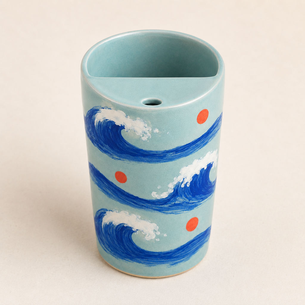 Turquoise Ocean Wave Handmade Ceramic Travel Mug