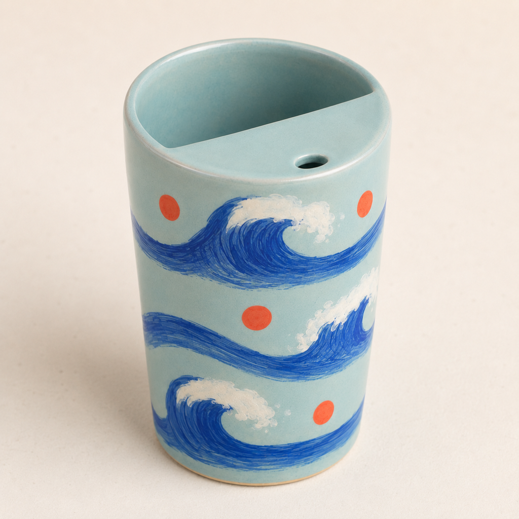 Turquoise Ocean Wave Handmade Ceramic Travel Mug