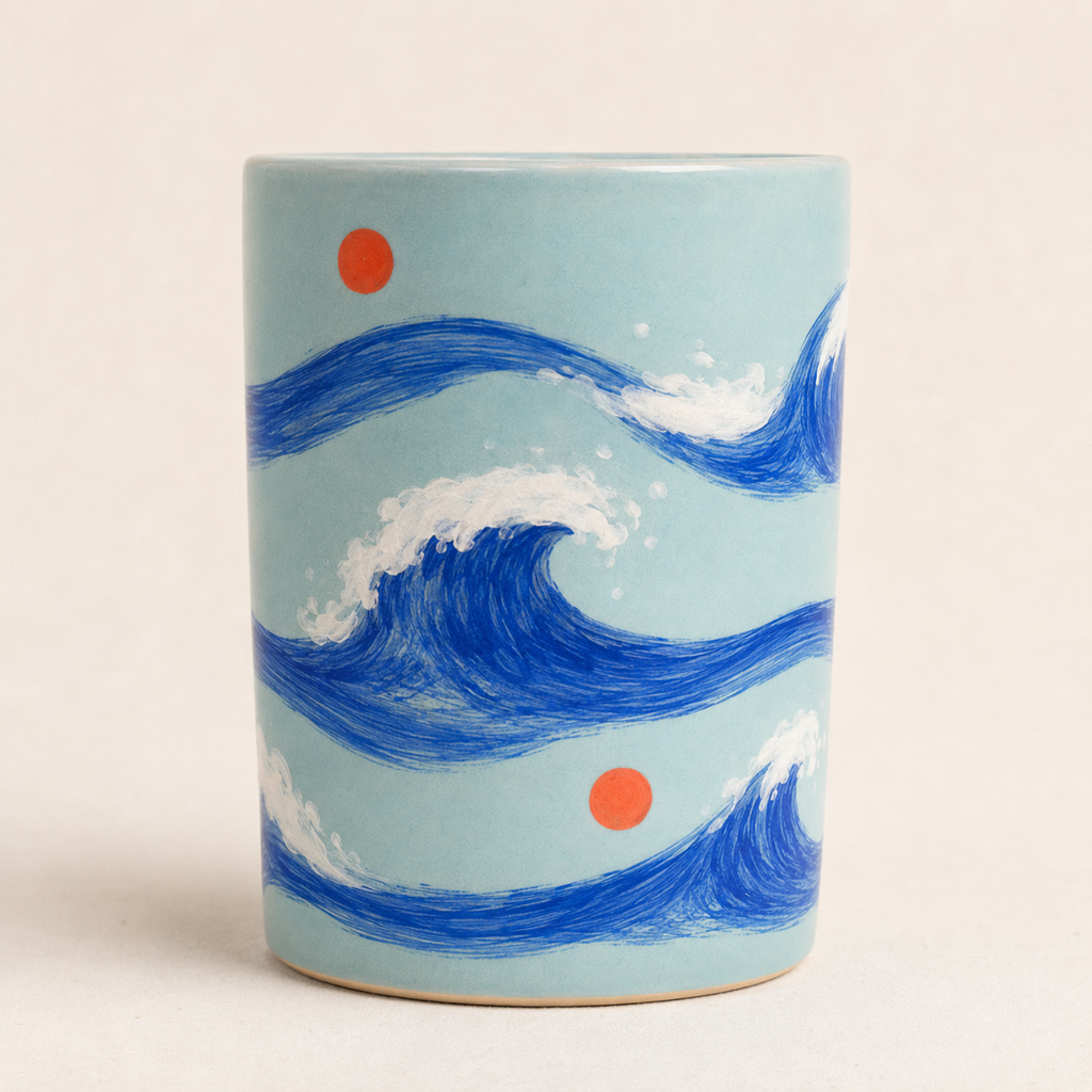 Turquoise Ocean Wave Handmade Ceramic Travel Mug