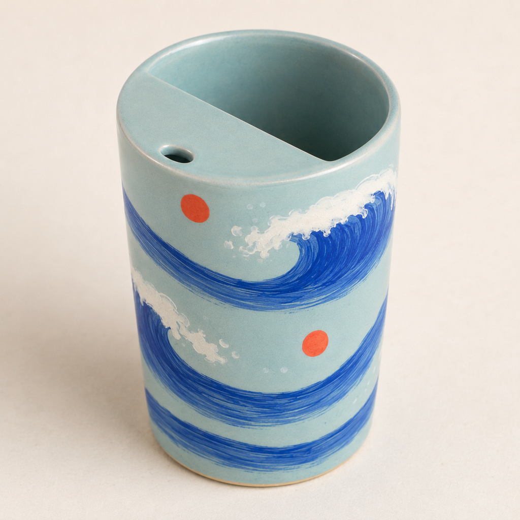 Turquoise Ocean Wave Handmade Ceramic Travel Mug