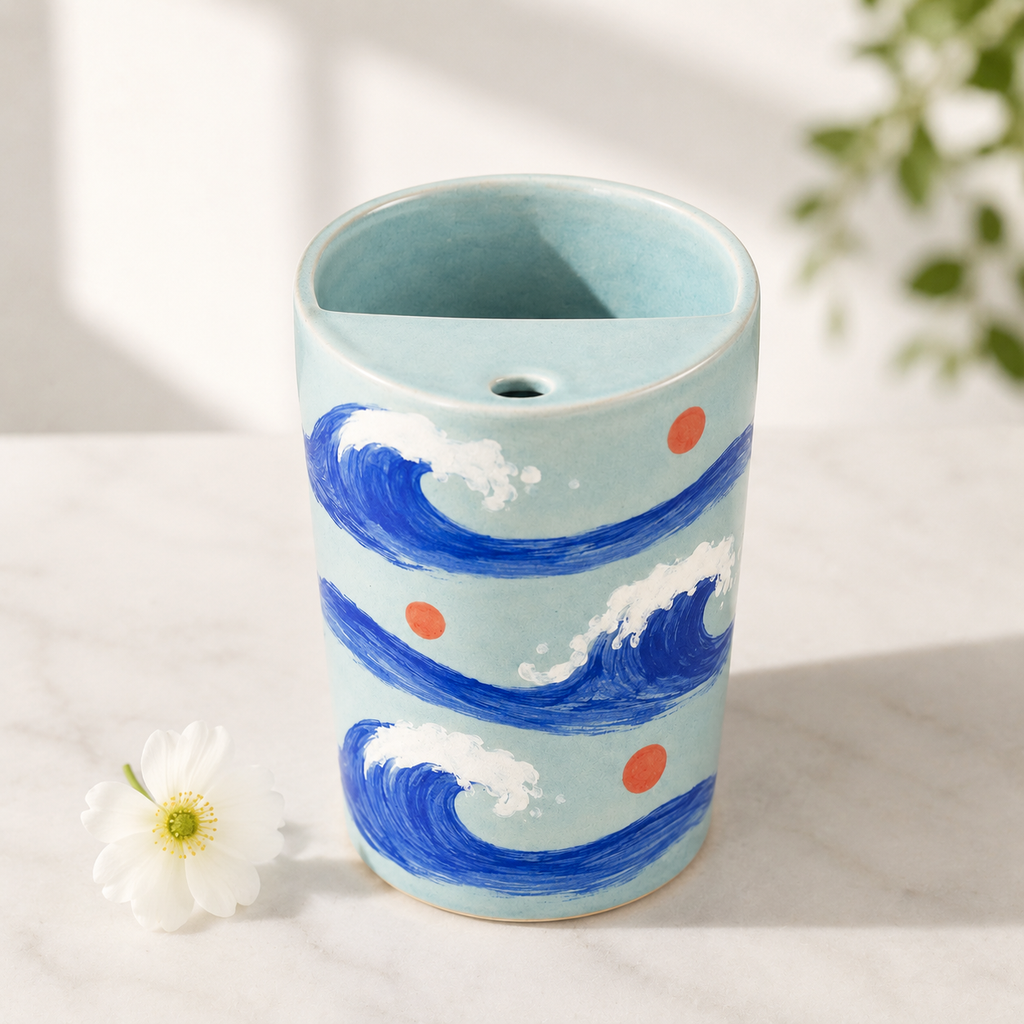 Turquoise Ocean Wave Handmade Ceramic Travel Mug
