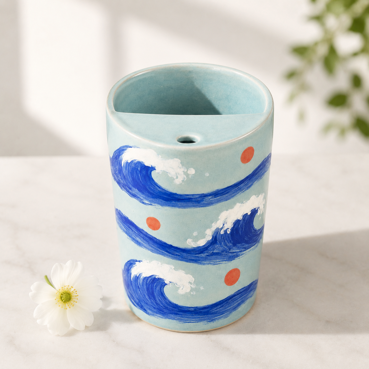 Turquoise Ocean Wave Handmade Ceramic Travel Mug